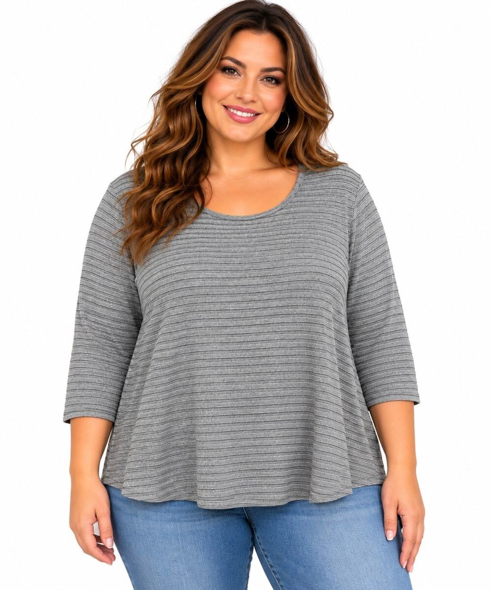 Lane Bryant Women’s 18/20 Gray Ribbed Knit Tunic Top 3/4 Sleeve Keyhole Plus